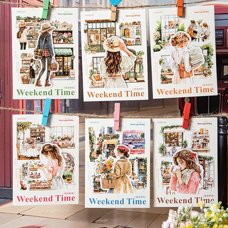 

60pcs/bag character scenery stickers weekend time series stickers handbook material DIY photo frame album phone case diary