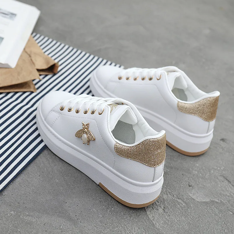 

White Shoes Women Sneakers Casual Platform Fashion Rhinestone chaussures femme bee Lady footware Walking shoes