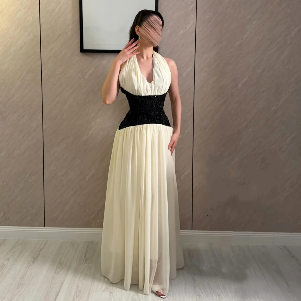 

Customized High Quality Halter Glitter Evening Dress A-line Prom Long Dresses Bespoke Occasion Elegant Party Wedding
