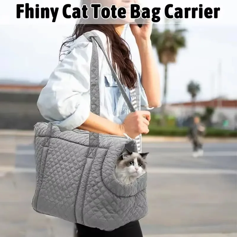 FurstarCat Bag Quilted Pet Handbag Autumn And Winter Ultralight Quilted Cotton Pet Portable Bag One Shoulder Cat Outing Bag