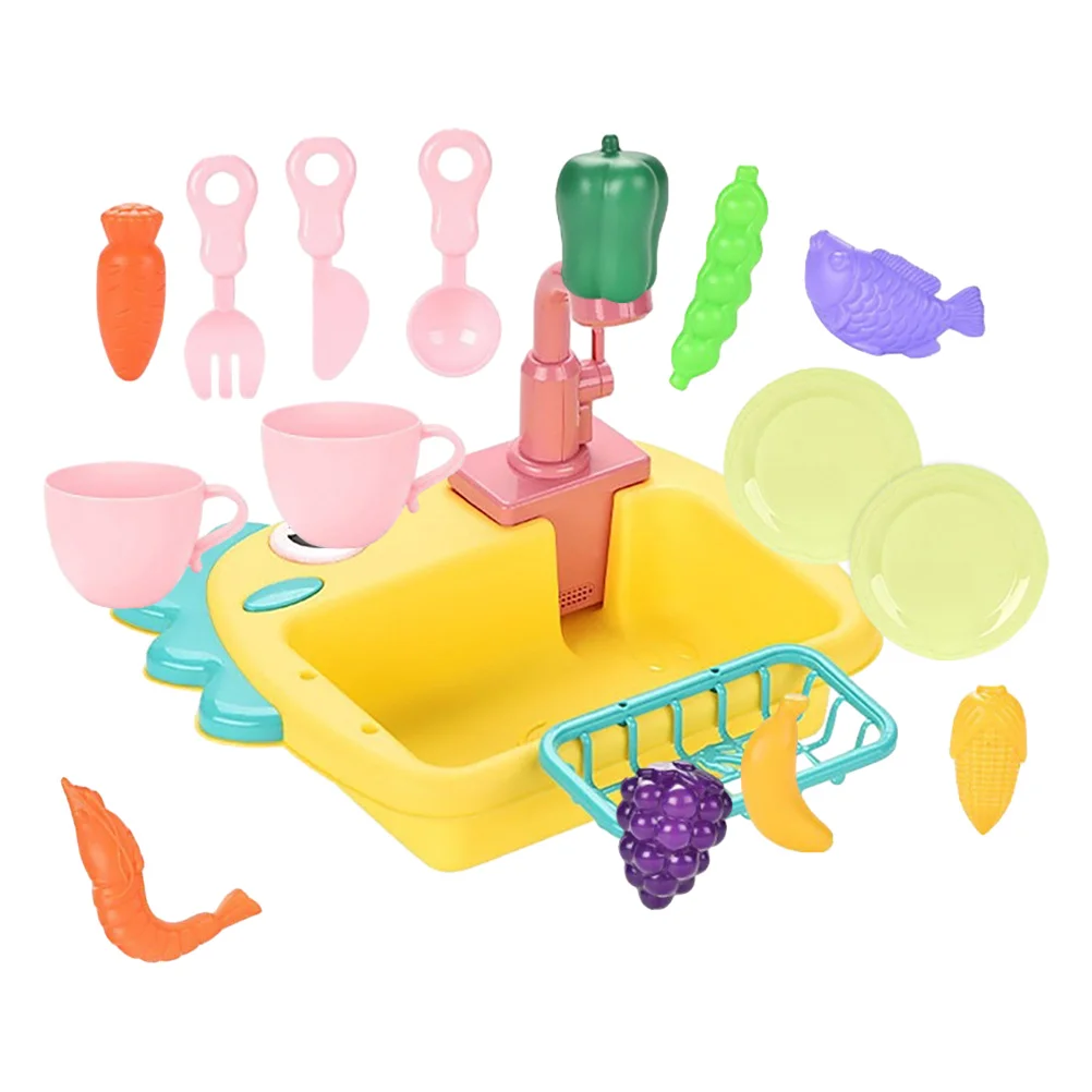 Simulated Dishwasher Outdoor Toys Kids Role Play Sink Pretend with Running Water Electric Kitchen Plastic for Toddler Child