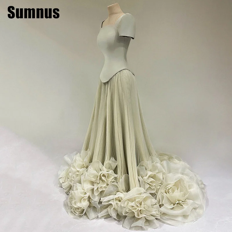 

Sumnus Elegant A-Line Evening Dresses Strapless Light Green Floor-Length Flowers Formal Prom Gowns فساتين سهرة Customized