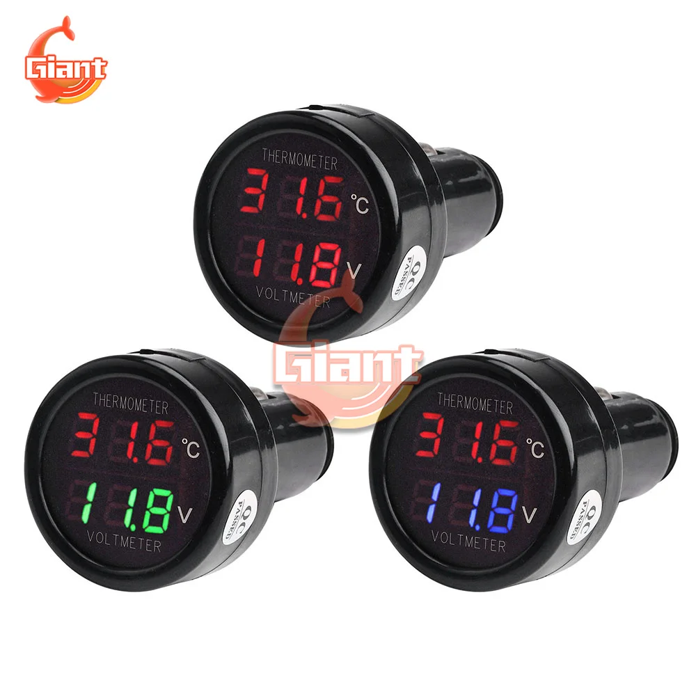 12V 24V 36V Digital Car Voltmeter Thermometer Cigarette Lighter Style 2 In 1 DC 8V-36V Battery Monitor Voltage Temperature Meter