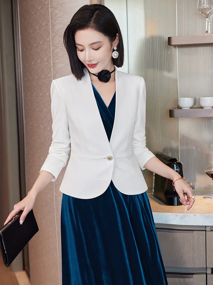 

Формальные элегантные стильные женские деловые костюмы с платьем и куртками, пальто, женские профессиональные карьерные наряды для интервью