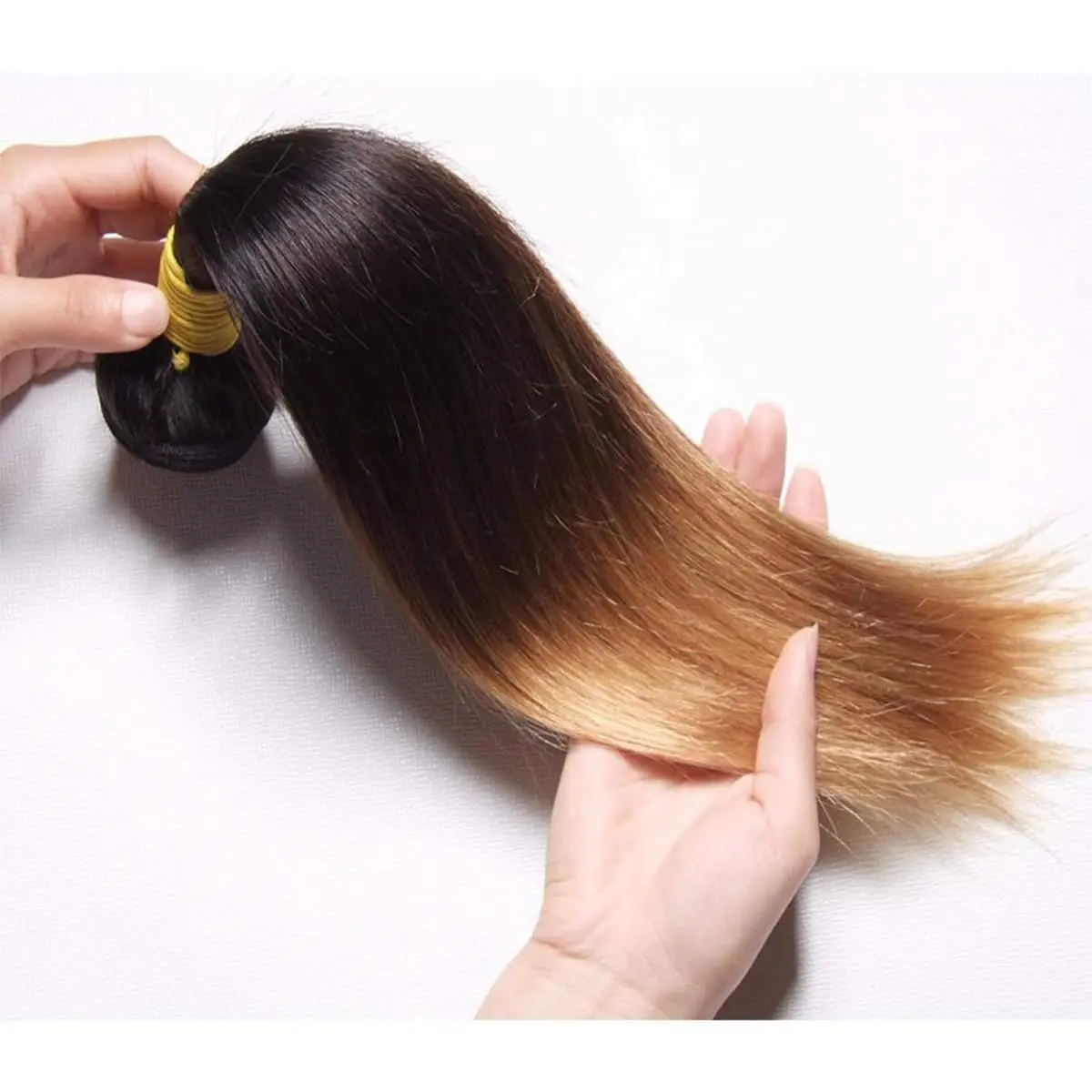 Straight Ombre Pacotes de cabelo humano para mulheres negras, cabelo virgem brasileiro, extensões de cabelo virgem, 100% não transformados, 1B, 4/27