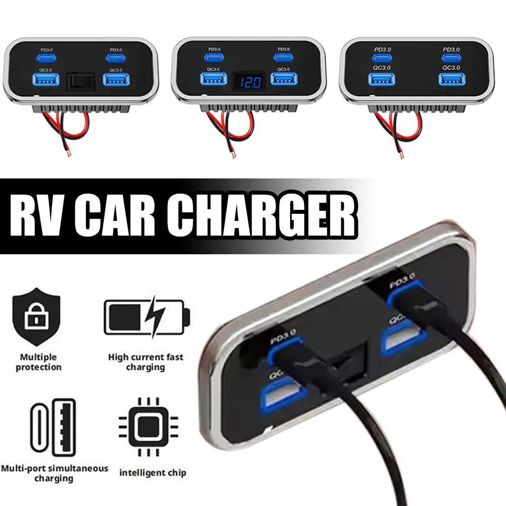 RV شاحن سيارة العربة المزدوج USB Type-C 4 منافذ تهمة المقبس ل RV متنقل التخييم حافلة البحرية 24 فولت شاحن الملحقات