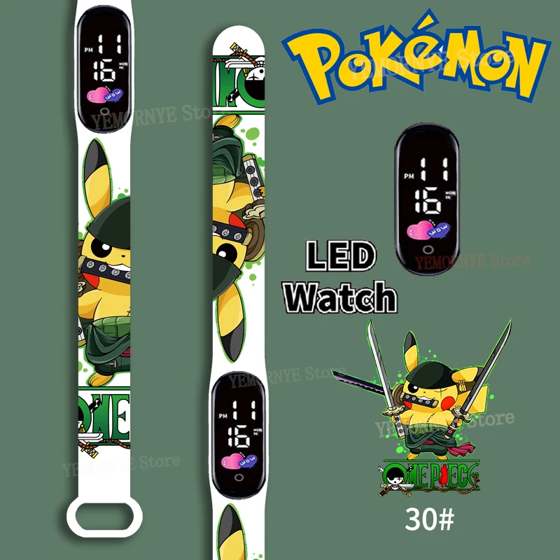 Jam tangan Digital Pokemon baru jam tangan silikon pelajar gambar Anime Pikachu Squirtle Eevee Charizard gelang olahraga anak tahan air mainan