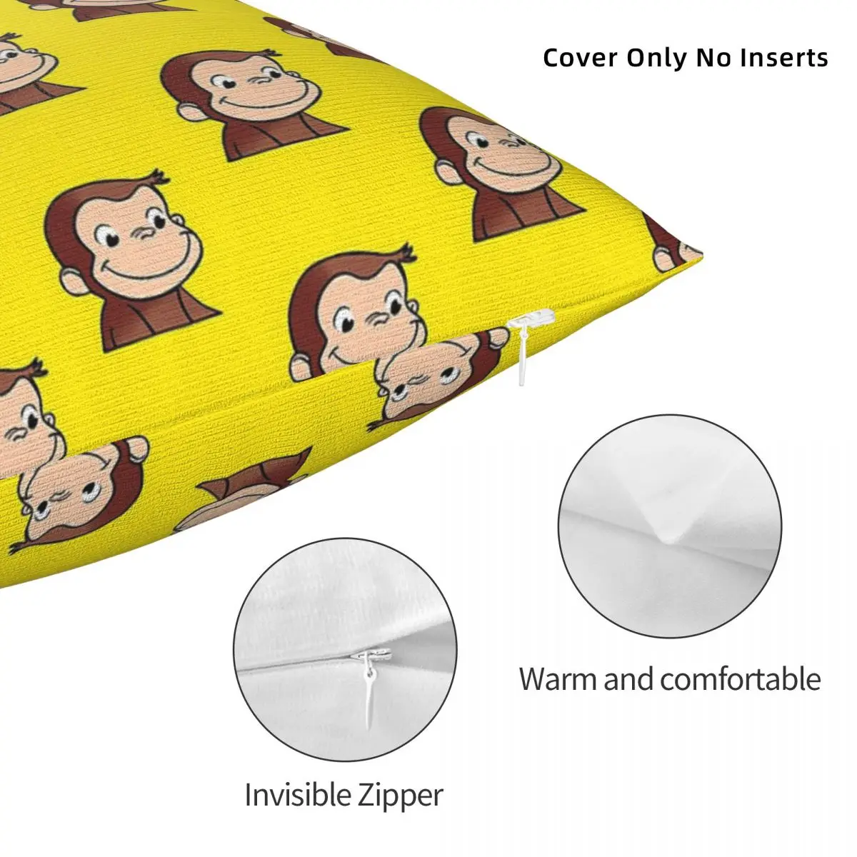 Curious George Square Pillowcase Polyester Pillow Cover Velvet Cushion Zip Decorative Comfort Throw Pillow For Home Sofa