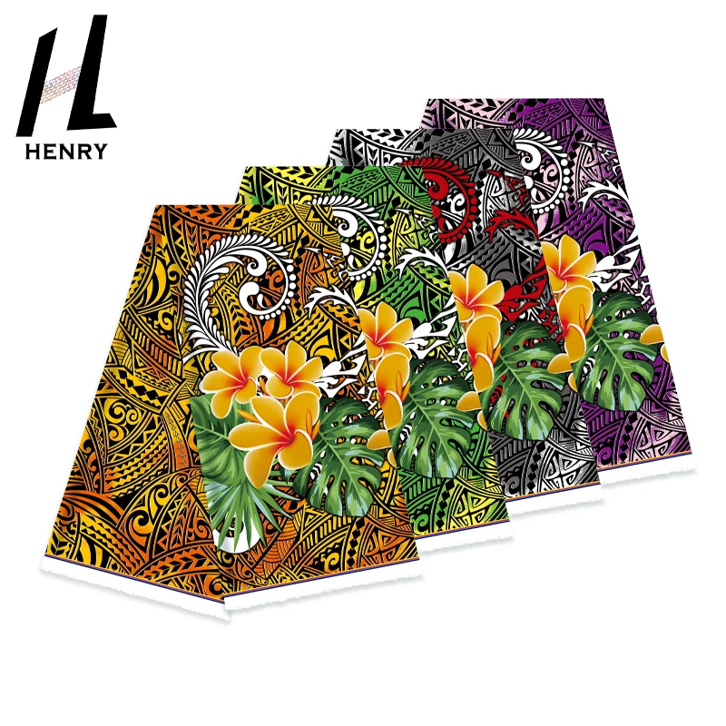 

Hot Sale Polynesian Tribal Turtle Hibiscus Print Fabric Vibrant Tropical Resort Wear Fabric for garments