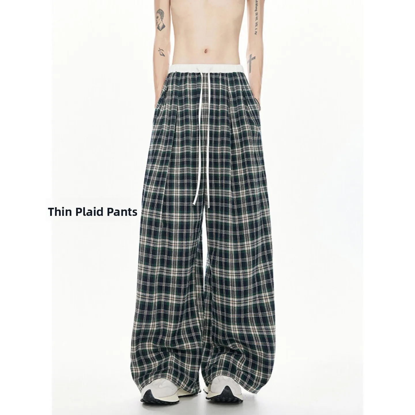 

Мужские повседневные брюки в клетку контрастного цвета в стиле ретро, летние модные свободные прямые широкие длинные брюки с драпировкой для ленивых