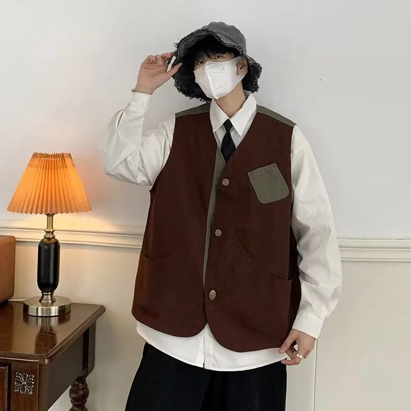 เสื้อกั๊กทำงานสไตล์ฮ่องกงย้อนยุค ตัดสีสันสวยงาม ทันสมัย ใช้ได้หลากหลาย เหมาะสำหรับผู้ชายและผู้หญิง แบบหลวมๆ ไม่มีแขน