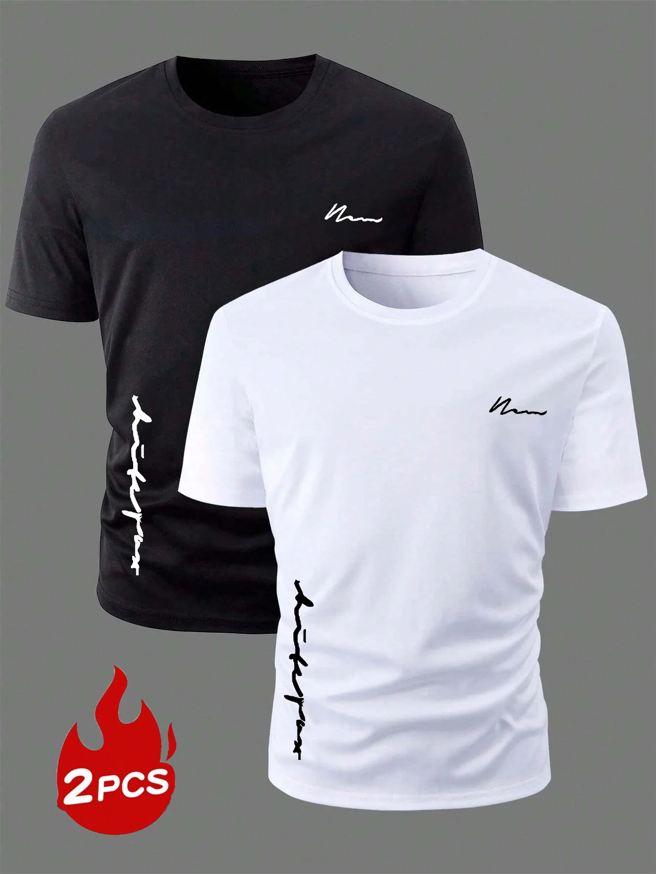2-Pack Men's Classic Fit Cotton Printed Short Sleeve T-Shirts Breathable Versatile Essential Daily Wear Graphic T-Shirts
