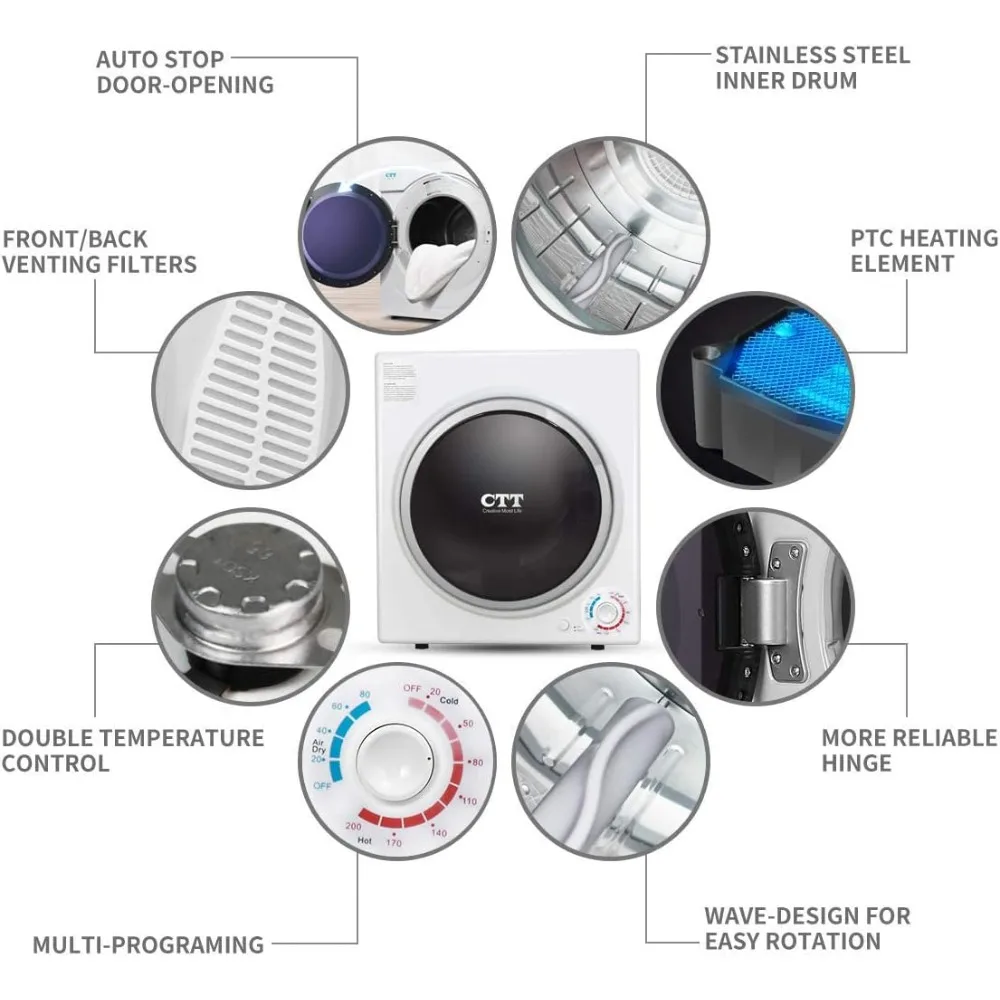 3.5 مكعب. قدم. مجفف ملابس، مجففات كهربائية 1500 وات للملابس، مجفف ملابس كهربائي 110 فولت مع طبلة من الفولاذ المقاوم للصدأ