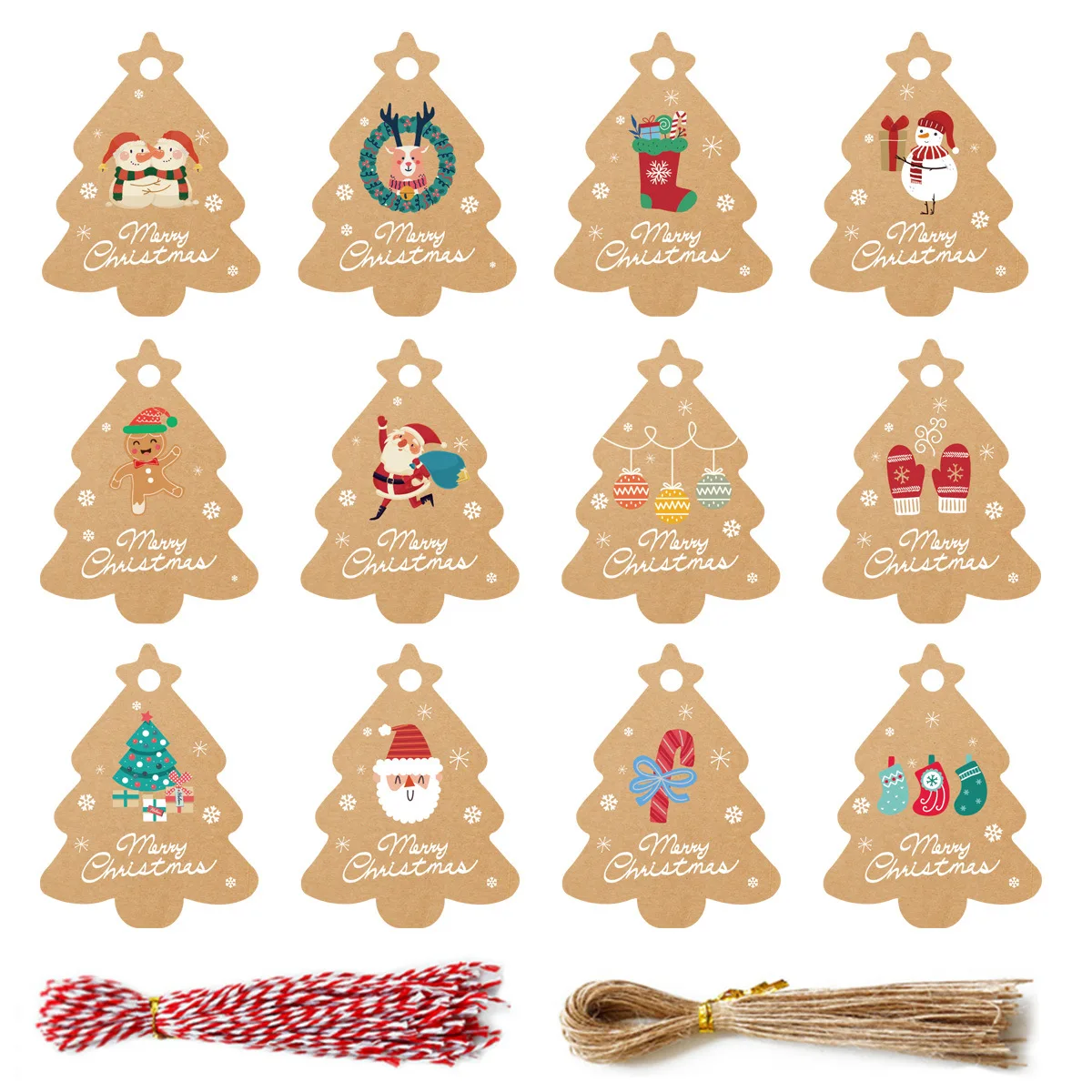 48PCS Christmas Tag Kraft Paper Christmas Tree Decoration Pendant Christmas Gift Decoration Santa Claus