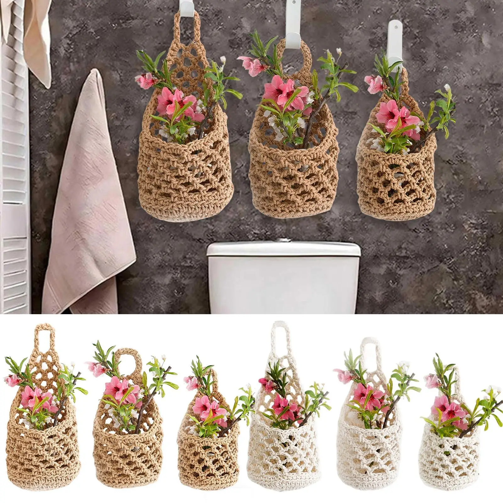 Garden Hanging Planter Macrame Plant Storage Basket Plant Hanger Boho Woven Decorative Cotton Macrame Plant Hangers Wall Decor