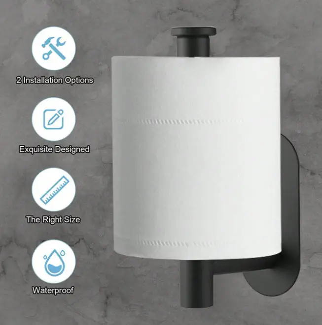 1pc Bathroom Toilet Paper Holder, Self-Adhesive Stainless Steel Roll Paper Holder, Tissue Holder, Perforated Wall Mounted Toilet view 6