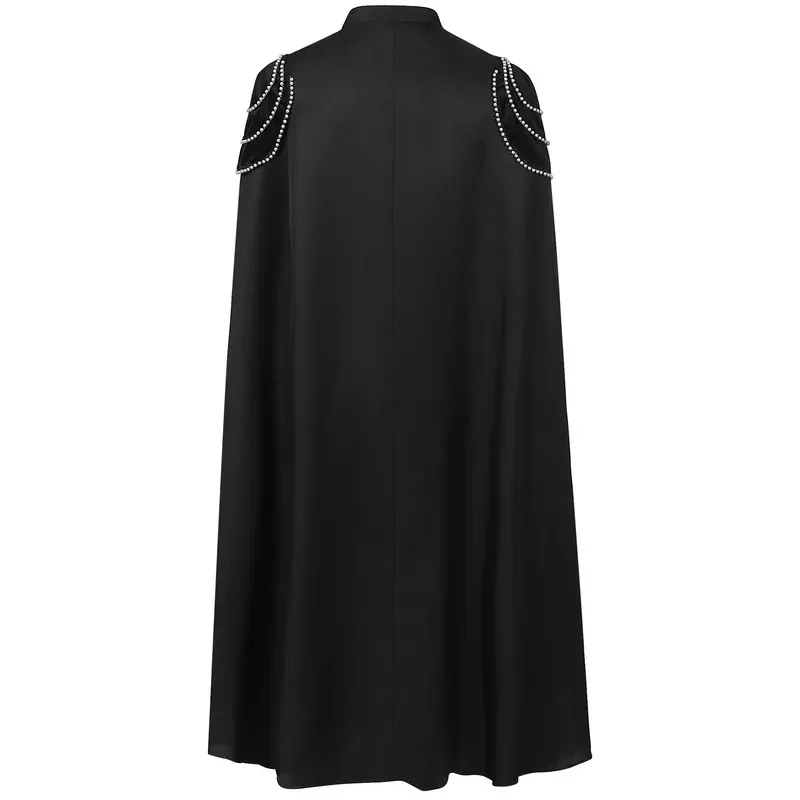 Medieval European Royal Cloak with Shoulder Pads, Men's and Women's Retro Bead Curtain, Gear Chain Hooded Cloak Performance Dres
