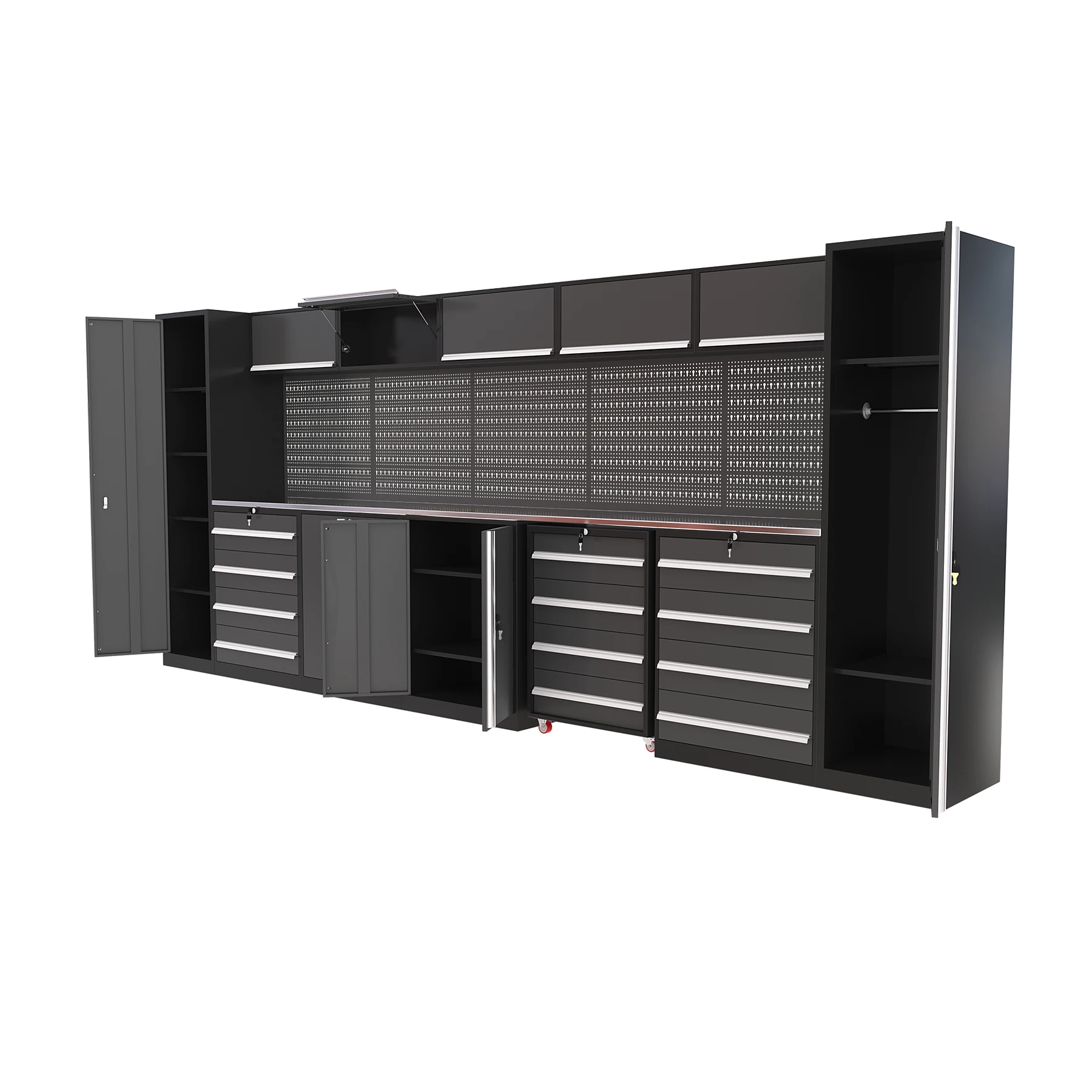 JZD Cushy Modular Steel Garage Combination Tool Cabinet Pro Series Black 8 Pieces Tool Box Set for Garage Workshop
