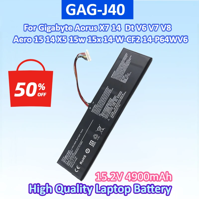 GAG-J40 15.2V 4900mAh Laptop Battery for Gigabyte Aorus X7 14 Dt V6 V7 V8 Aero15 14 X5 15w 15x 14-W-CF2 14-P64WV6 P64Wv7-De325Tb