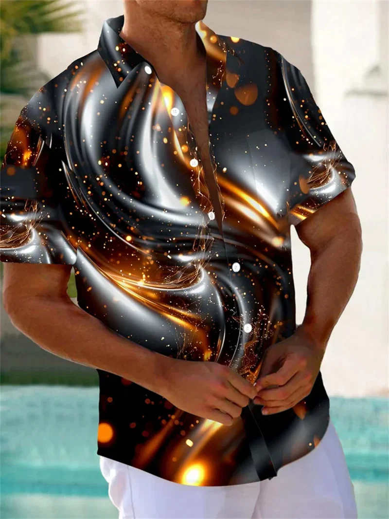 Men's Personalized Custom 3D Flower and Bird Shirt Short-sleeved Lapel Button Hawaiian Beach Outdoor Shopping Fashionable Thin