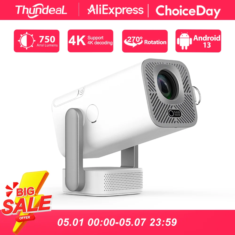 Мини-проектор ThundeaL HD TD80 Pro Full HD 1080P 4K с Wi-Fi, портативный проектор Android TD80Pro для домашнего кинотеатра (аналог TD80W)