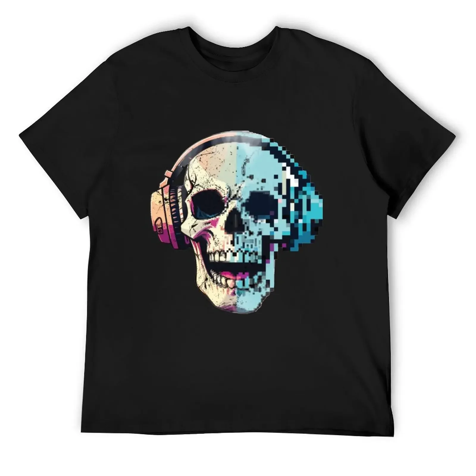 half pixel skull T-Shirt sports fans boys animal print man clothes shirts men graphic