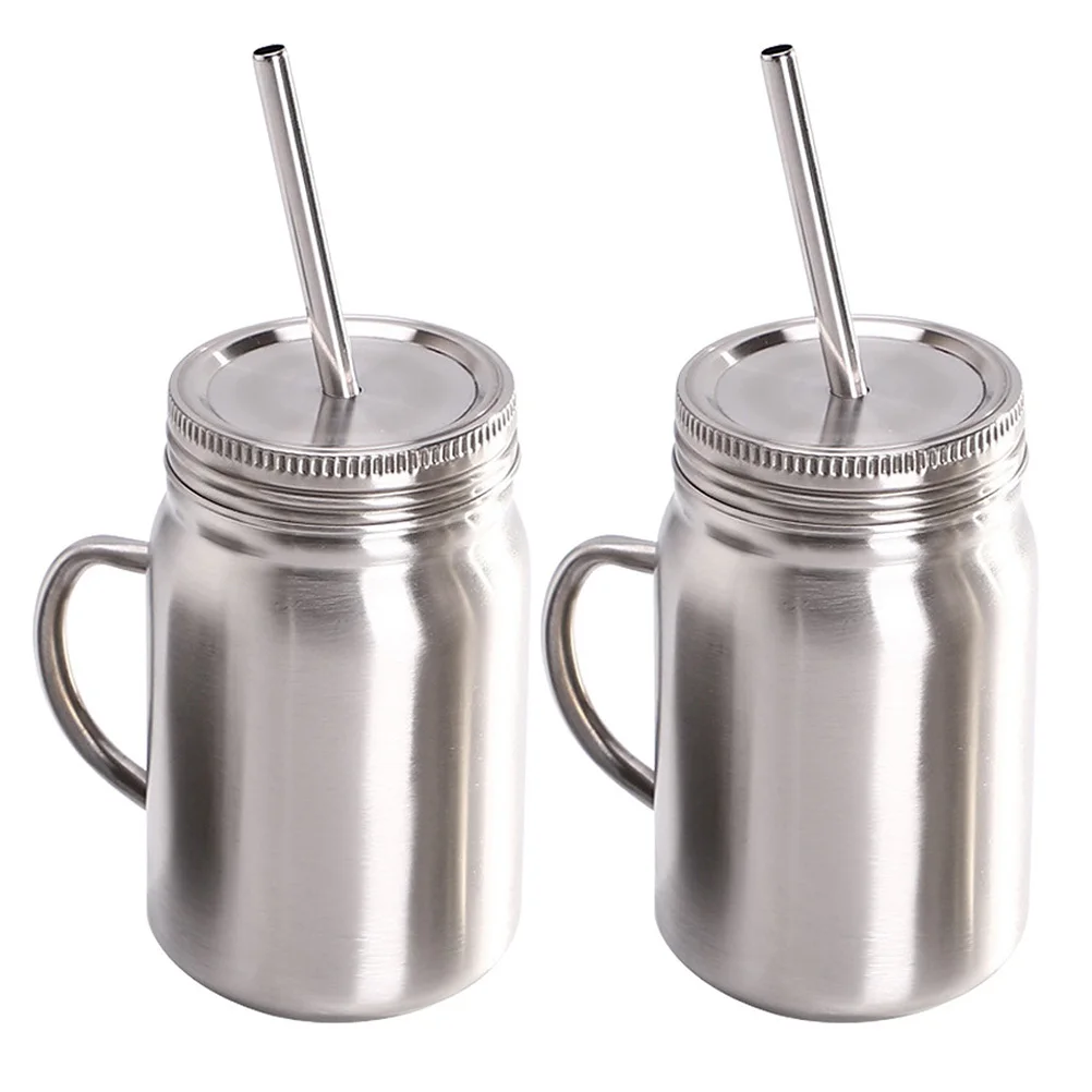 

2Pcs Stainless Steel Mason Jars Sublimation Mugs 500ml Rustproof Cups for Office Home School Travel Use