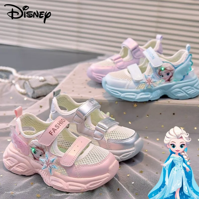 

Disney series cartoon Frozen Elsa girls' summer new anti-slip soft sole breathable casual sports cute princess glow sandals