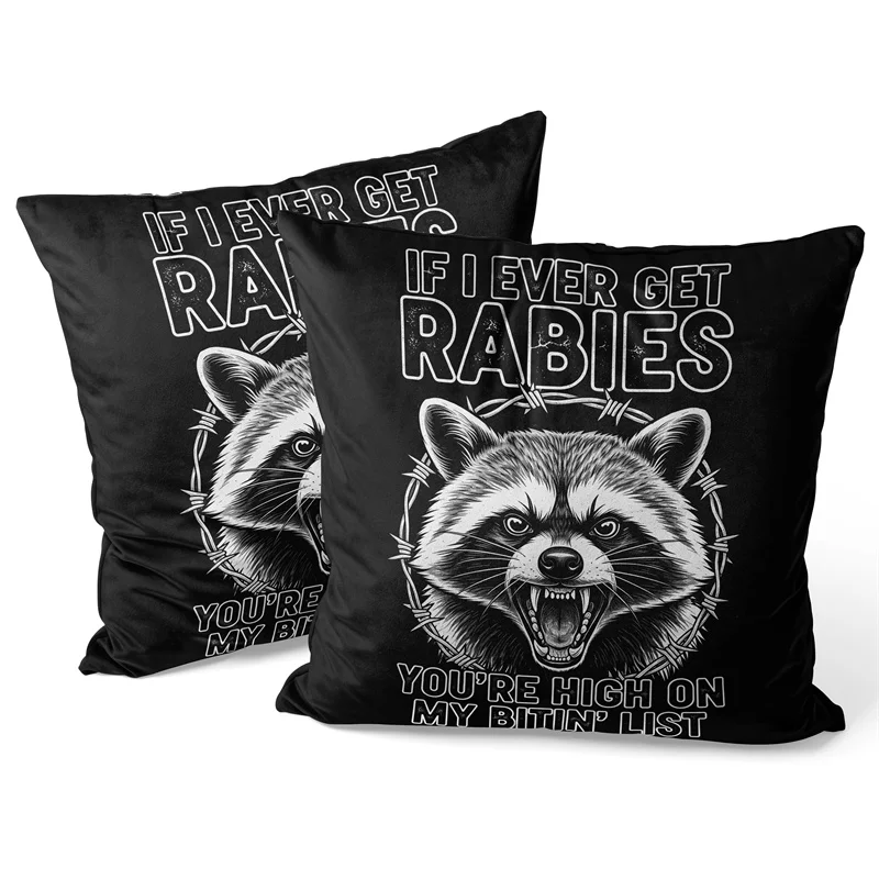 Gaslight Gatekeep Girlboss If I Ever Get Rabies Raccoon Throw Pillow Covers Cushion Cases Pillowcases 45cm x 45cm