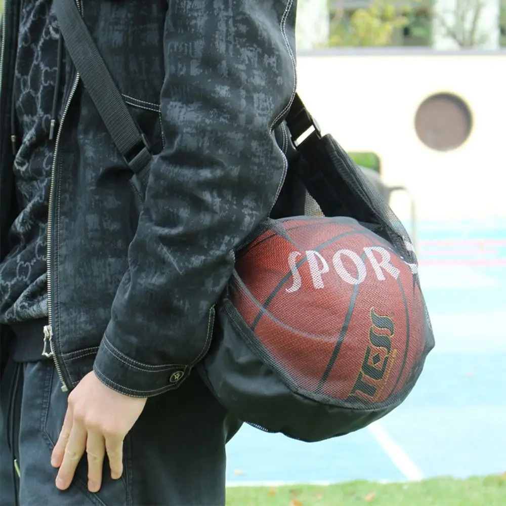 

Adjustable Basketball Mesh Bag Mesh Fabric Single Shoulder Crossbody Ball Bag Zipper Pocket Lightweight Soccer Storage Case