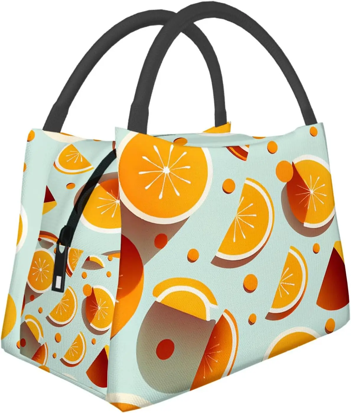 Orange Slices Fruit Print pattern Lunch Box Insulated Reusable，Lunch Bag Cooler Bag For Women Men Work Picnic Hiking，11x6.5x7in