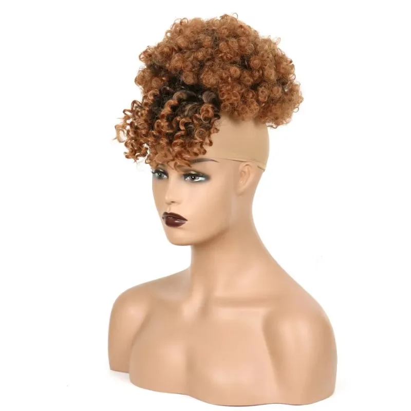 女性のためのアフリカのポニーテールヘアエクステンション,カーリーバンズ付きバブルヘア,ショートクリップ