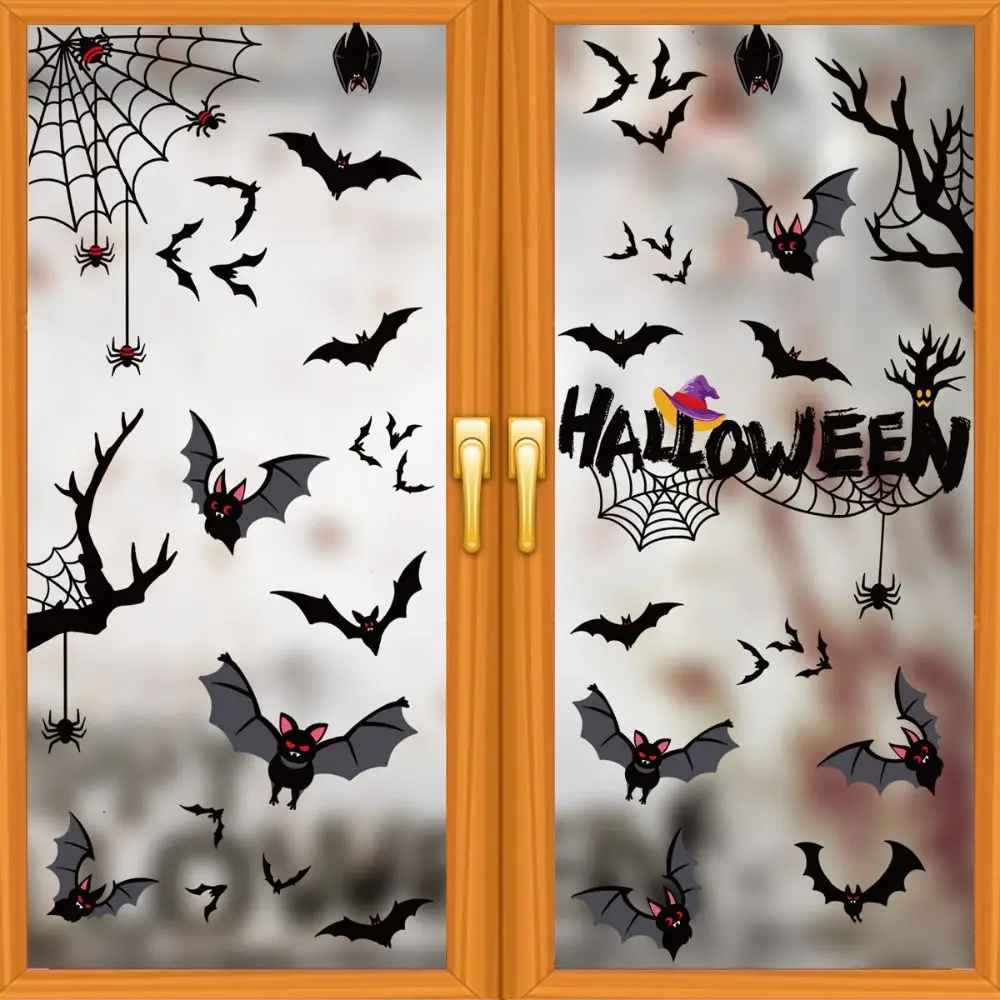 NEW Black Halloween Stickers PVC Cartoon Spider Bat Decals Festival Ornament Home Decoration Scary Sticker Smooth Surface