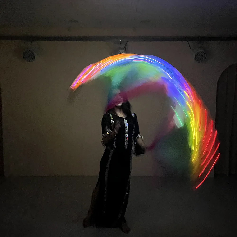 Led Poi Ball for Women Belly Dance Veils Rainbow Color Belly Dancing Poi Ball with Veil Party Wedding Colored Led Ribbon