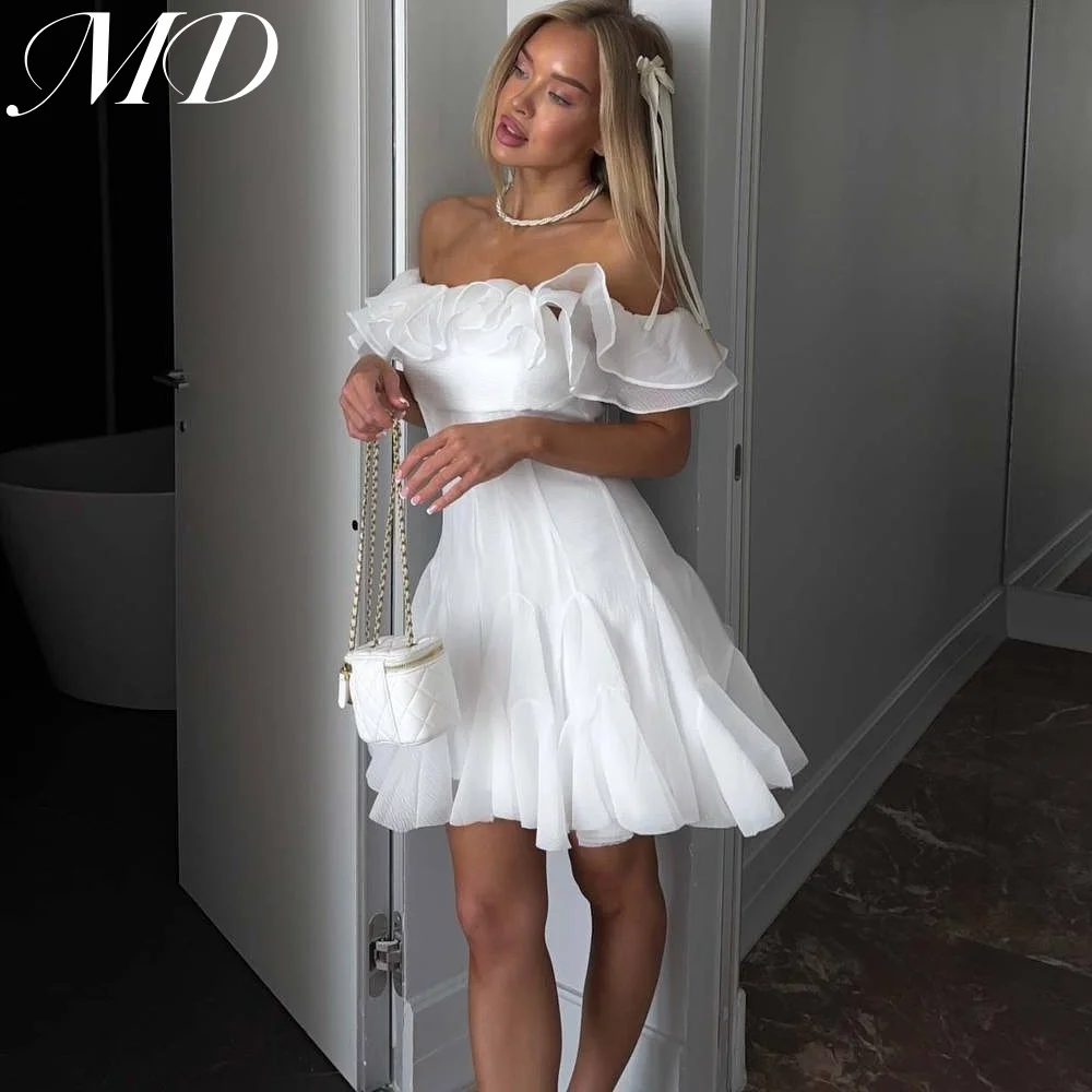 

MD New Modern Off Shoulder A-line Mini Prom Gown Pleat Chiffon Ruffle robes de cocktail Corset Birthday Dress Customized 2025