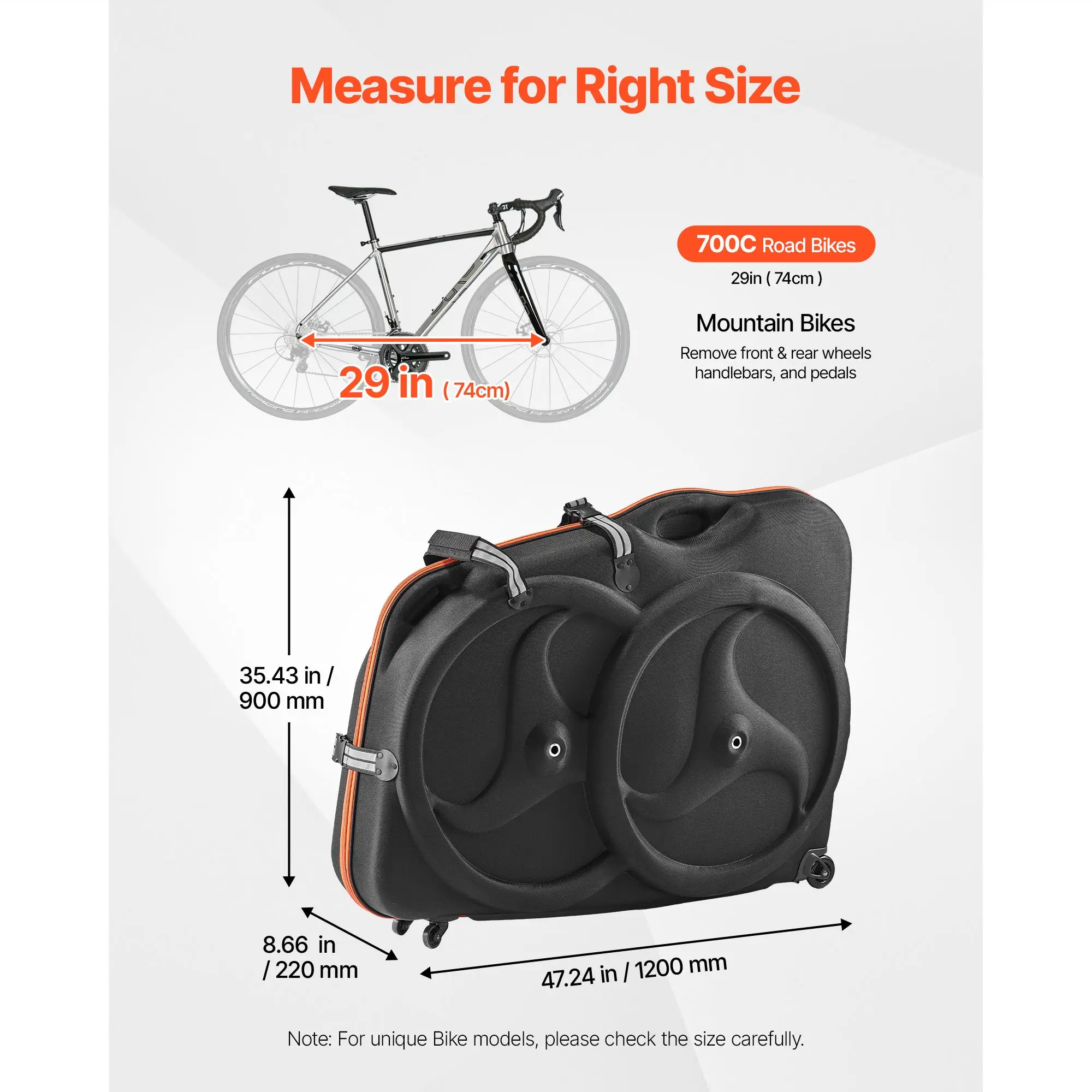 Bike Travel Case, Bicycle Travel Bag with EVA Hard Shell, Quick-Release Buckle, Dual Zipper, TSA Lock and Wheels, Black Bicycle