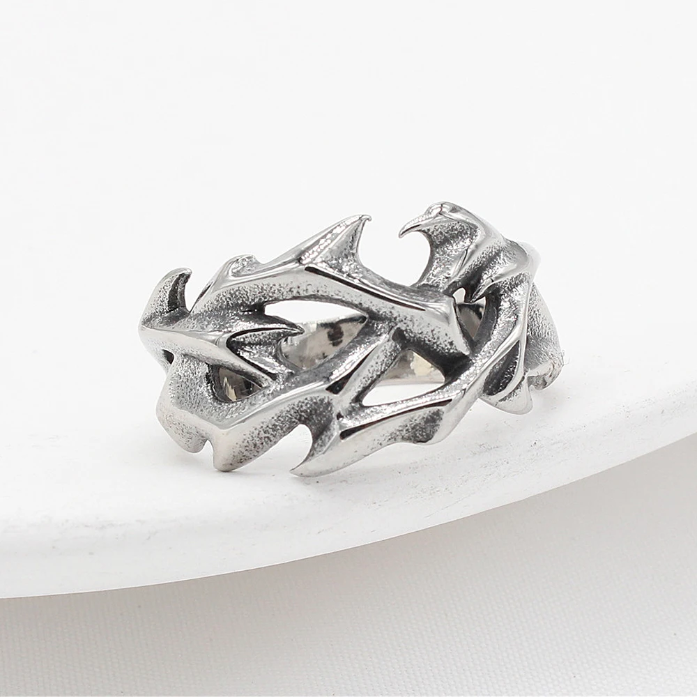 Punk Stainless Steel Crown of Thorns Rings For Men Women Vintage Hollow Out Design Men's Rings Fashion Jewelry Gift Wholesale