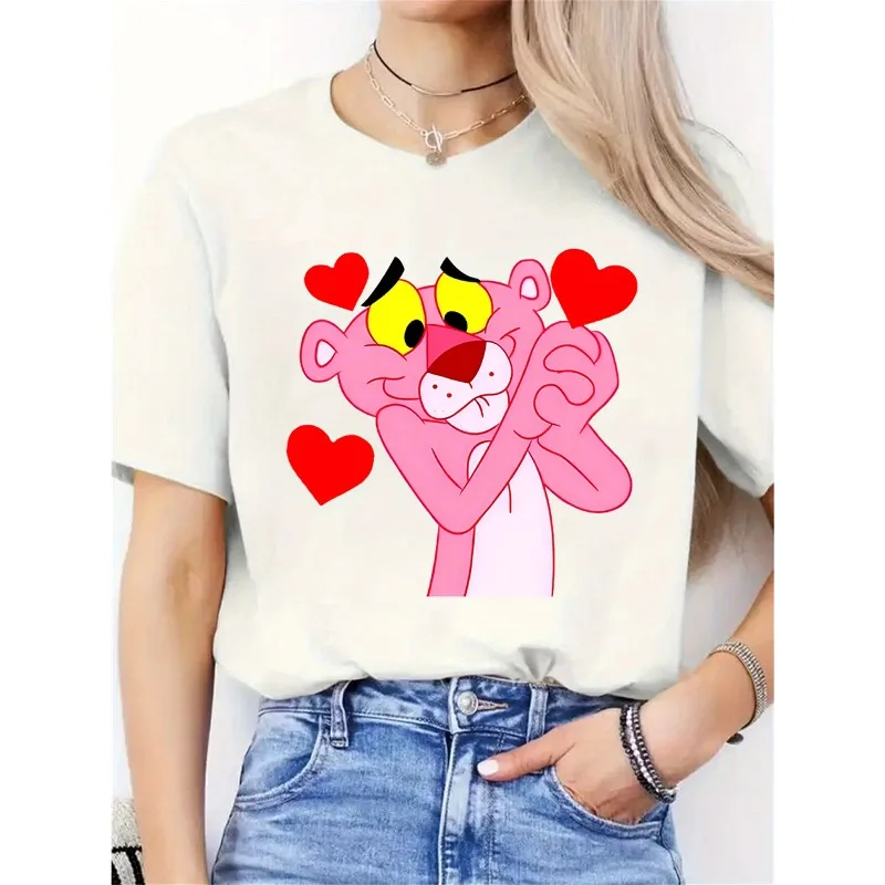 Love Your Pink Panther Love Launch Love New Women's Round Neck Casual Sports Comfortable Loose Cotton Fashion Women's T-shirt