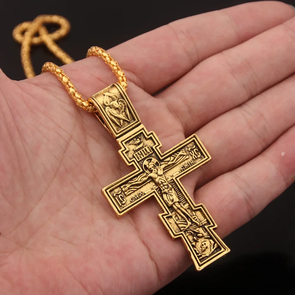 Movie John Wick Jesus Cross Necklace Crucifix Eastern Orthodox Prayer Big Pendant For Men Women Jewelry Accessories Gifts