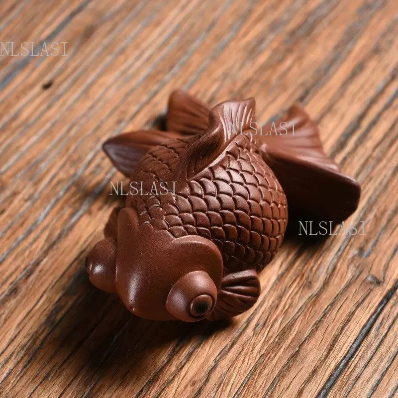 1 PCS Good luck at the forefront Purple Clay large Goldfish Tea Pet Creative handmade tea toys Kung Fu tea tray accessories