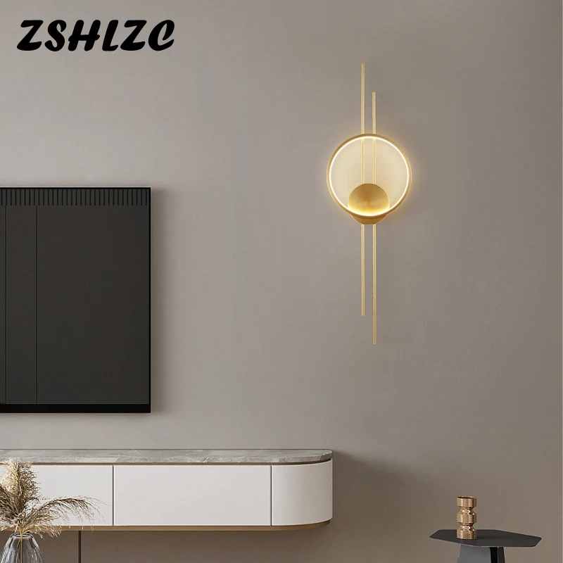 

Modern LED Copper Wall Lamp Nordic Indoor Decor Wall Sconce For Living Dining Room Bedroom Aisle Corridor Background Wall Lights