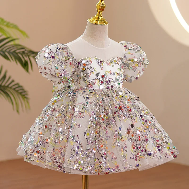 First birthday girl party Children princess dress sequin dresses girls from 2 to 7 years for Kids wedding ceremony Baptism Frock