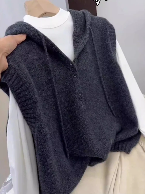 

Корейский вязаный жилет с глубокими глазами, женский осенне-зимний повседневный свободный жилет больших размеров, универсальный топ с несколькими пушками