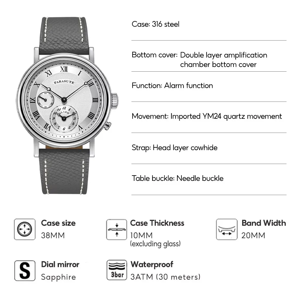 Retro Sapphire Alarm Watch for Men with Night Light