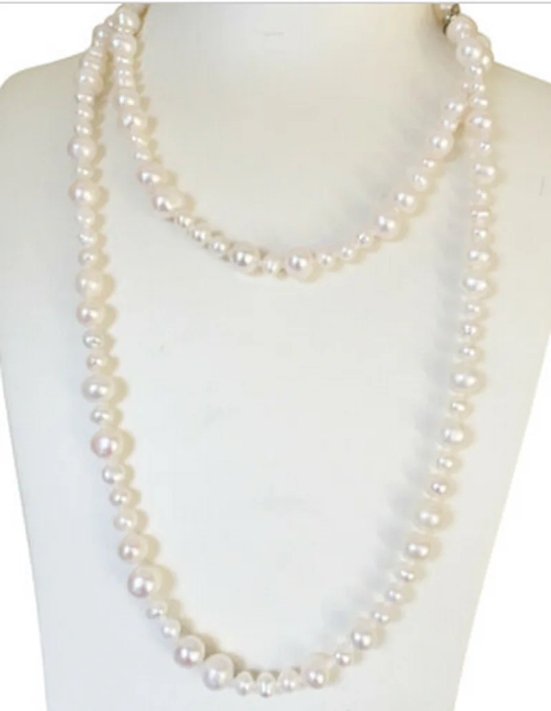 36“ Freshwater pearl Necklace AA+ luster 8~9&5~6mm Natural White 14KGP