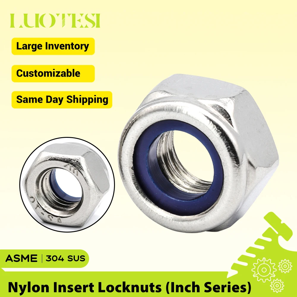 Inch Thread Nylon Insert Locknuts 304 Stainless Steel 2# 4# 6# 8# 10# 1/4 5/16 3/8 3/16 1/2 Standard Inch Hex Lock Nuts UNC