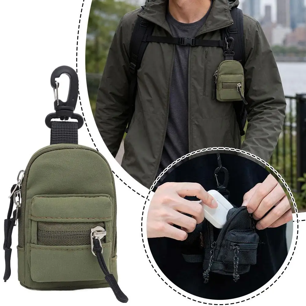 Oxford Cloth Mini Hanging Pouch Water‑Resistant Zipper Coin Purse with Swivel Hook Multi‑Layer Small Utility Storage Bag