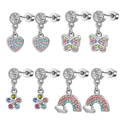 EVISPOL 2-8Pcs Heart Flower Stainless Dangle Earrings for Women Flat Back Ear Studs Butterfly Cartilage Tragus Piercing Jewelry