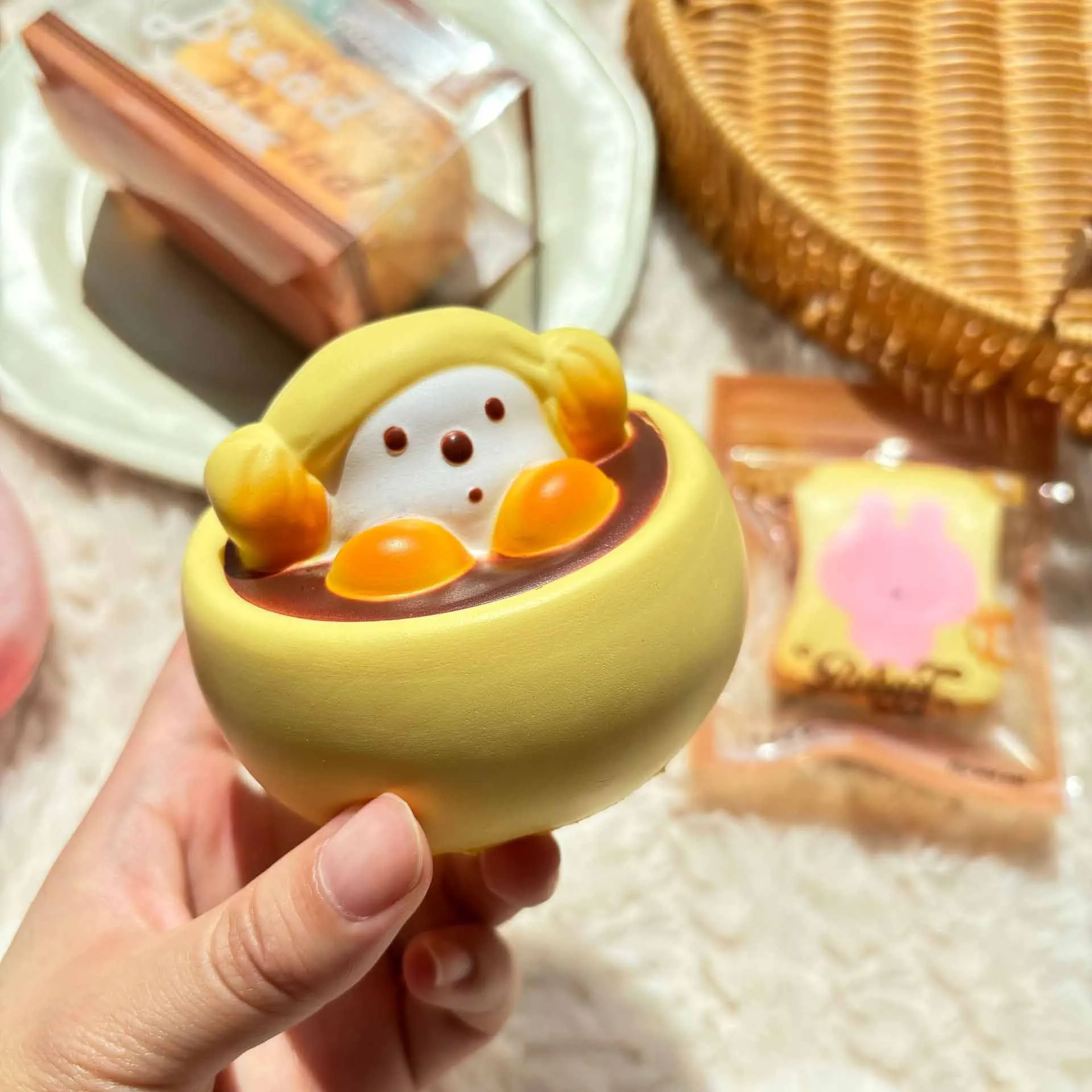 New Kawaii Big Bowl Of Dumplings Puppy PU Slow Rebound Toys Cartoon Cute Puppy Pinch Music Fidget Stress Relief Toys Gifts