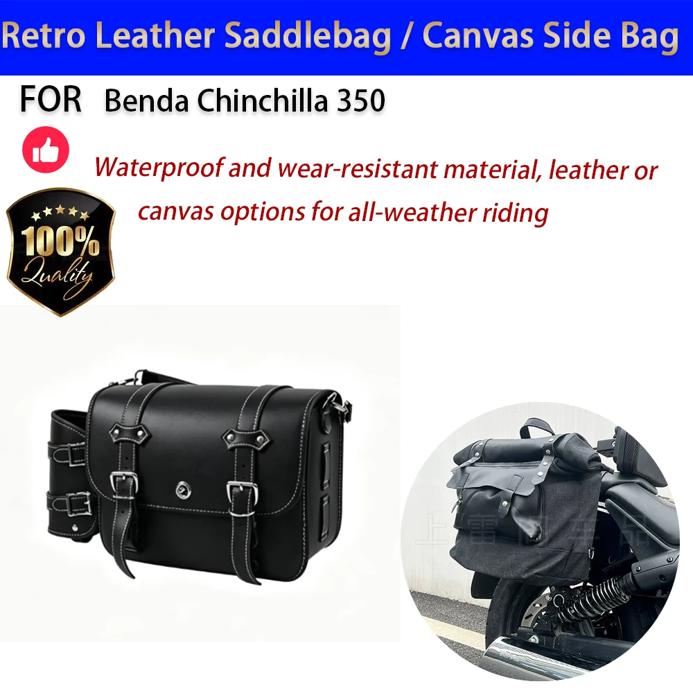 For Benda Chinchilla 350 Retro Leather Canvas Saddlebag Waterproof Side Bag No-Drill Accesorios Moto